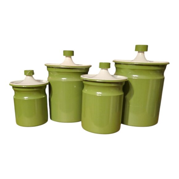 Vtg Kromex Floral Metal Canister Set w/ Lids Retro Storage 4 Pc Nesting USA - Picture 3 of 13